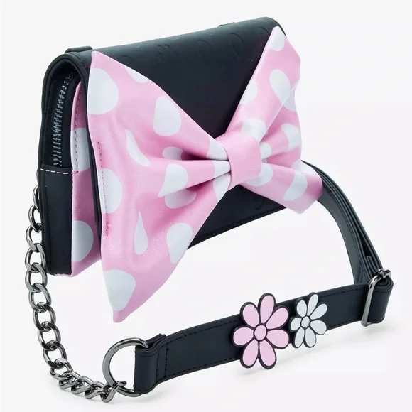 Loungefly Disney Minnie Mouse Pink Flower Polka Dot Crossbody Bag NWT - Picture 2 of 4